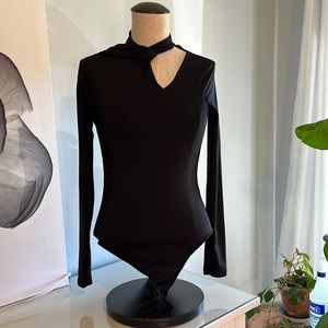 Black Zara body suit with contour, high neck and back zipper